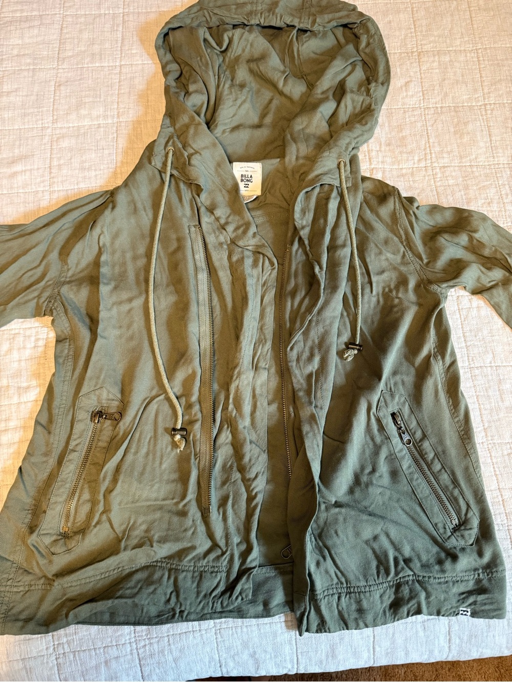 Billabong Women’s Small Olive Green Hooded Utility Jacket Rayon Y2K